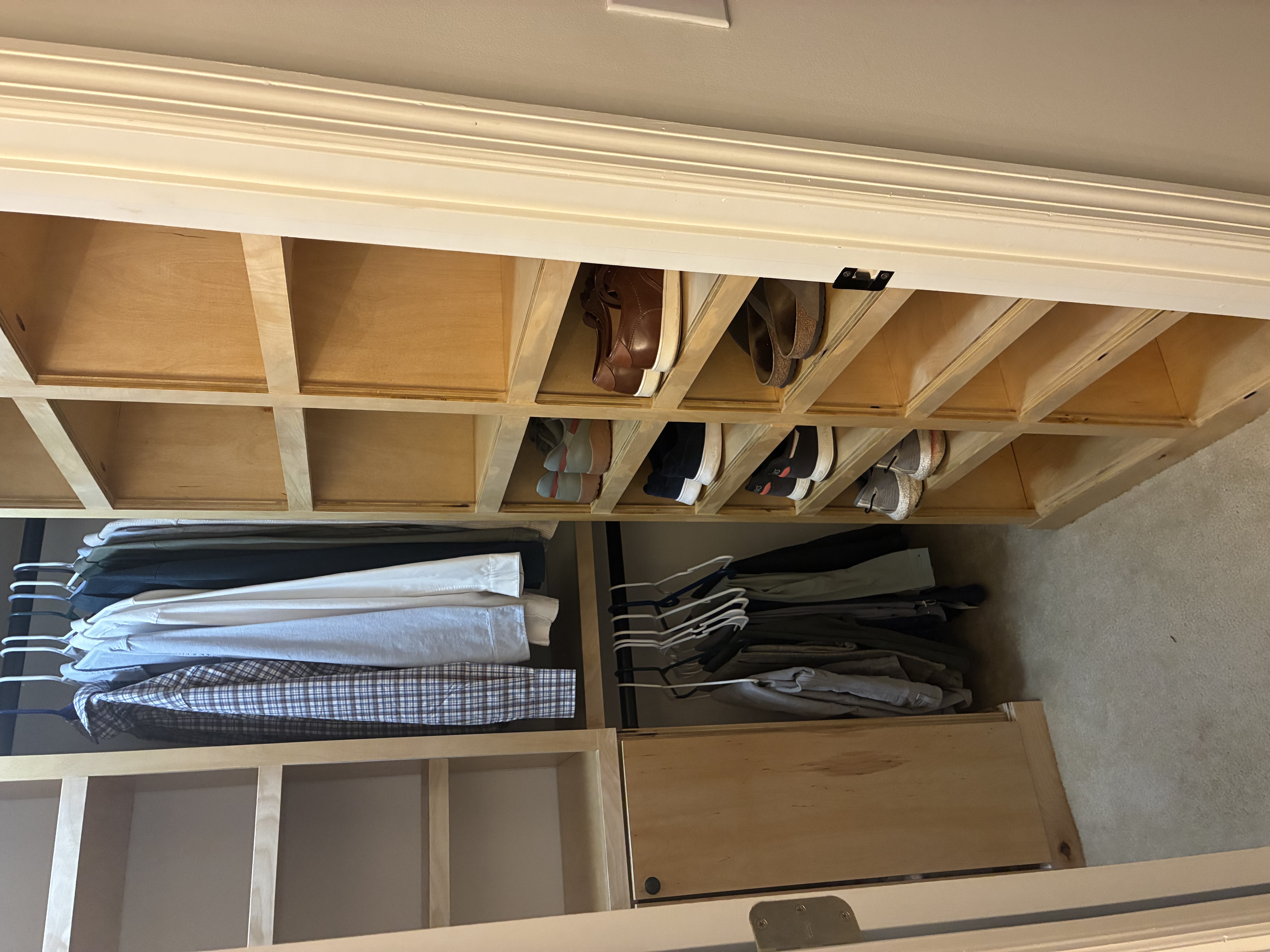 Closet one after, shoe wall detail